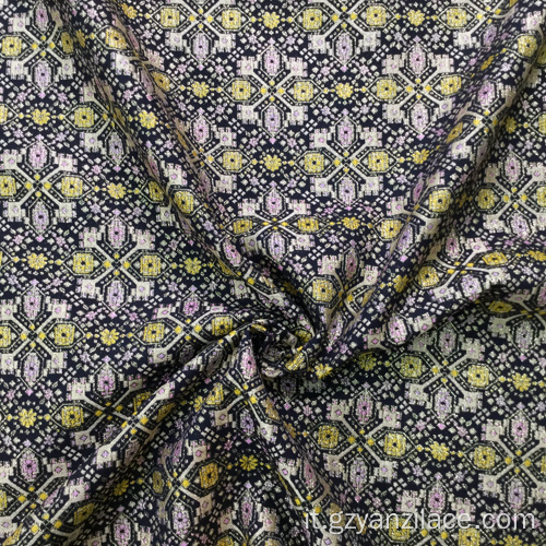 Tessuto broccato jacquard doppio oro nero